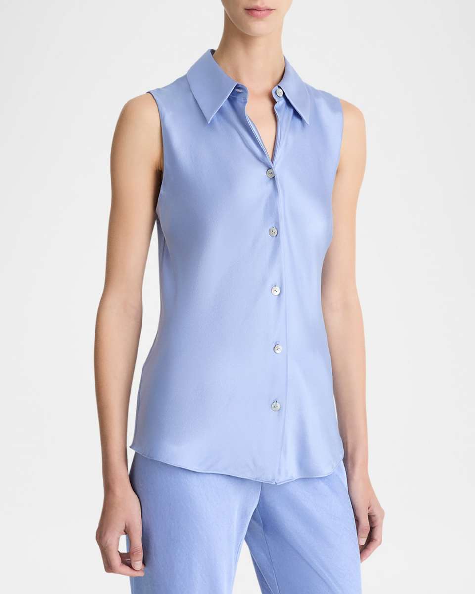 Sleeveless Bias-Cut Silk Shirt